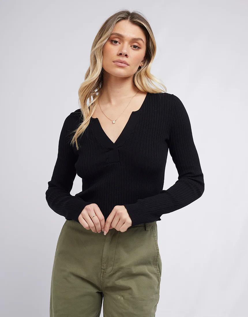 All About Eve Alba Knit L/S Top - Black