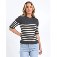 Foxwood Sydney Knit Top - Charcoal/Oat Stripe