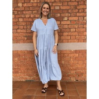 Miss Marlow Linen Button Front Midi Dress - Soft Blue