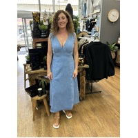 Country Denim Sleeveless Stretch Bias Dress - Light Blue