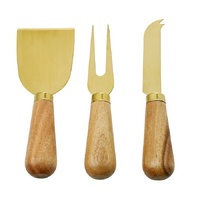 Davis & Waddell Essentials Acacia Brass Set 3 Cheese Knives