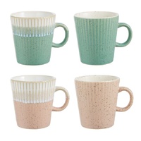 Leaf & Bean Fluted Mug 275ml Set of 4 - Pink & Green