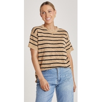 Feather + Noise Jasper Knit - Camel Black Stripe