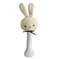 Alimrose Baby Bunny Stick Rattle - Navy Spot