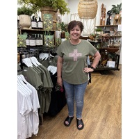 Stella+Gemma Blush Cross Tee - Khaki