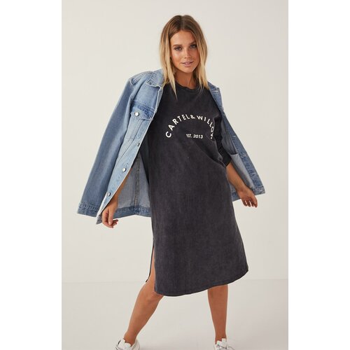 Cartel & Willow Alexis L/S Dress-Charcoal Sandwash