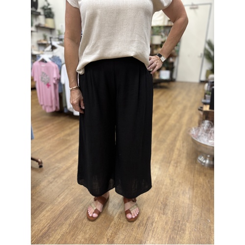 Sunny Girl Linen Blend Wide Leg Pants - Black