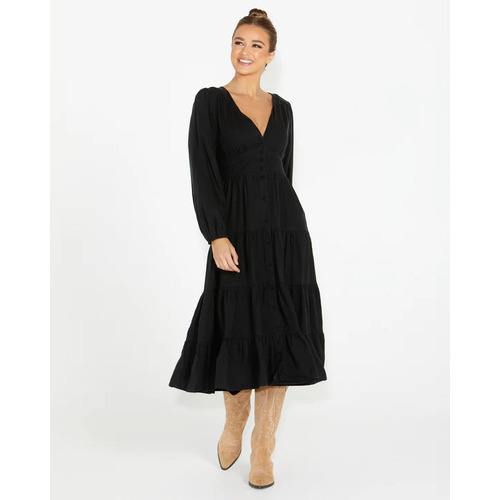 Sass Charity Tiered Midi Dress - Black