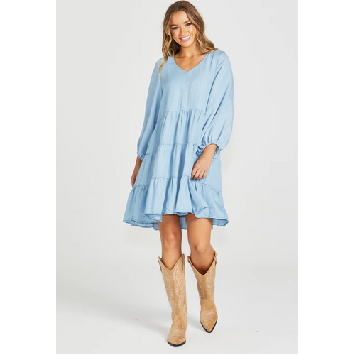 Sass Davie Tiered Dress - Chambray