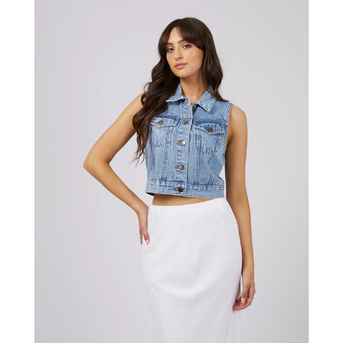 All About Eve Harper Denim Vest - Light Blue