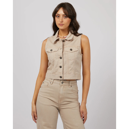 All About Eve Harper Denim Vest - Beige