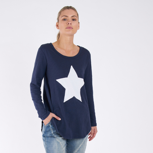 Betty Basics-Megan Long Sleeve Top - Navy Star