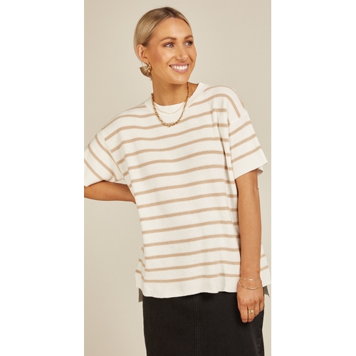 Feather + Noise Jasper Knitted Tee - White Oatmeal Stripe