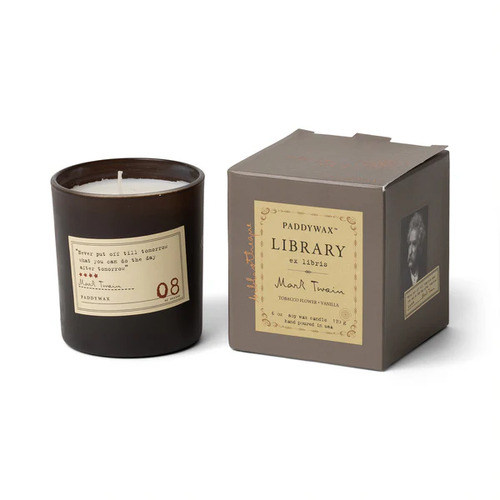 Paddywax 6oz Library Candle Mark Twain - Tobacco Flower & Vanilla