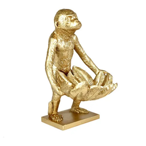 Coast to Coast Mac Monkey Resin Bowl Sculpture 17x25cm - Gold