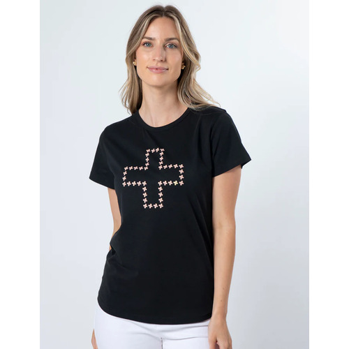 Stella + Gemma T-Shirt - Black Antique Rose Cross [Size: 10]