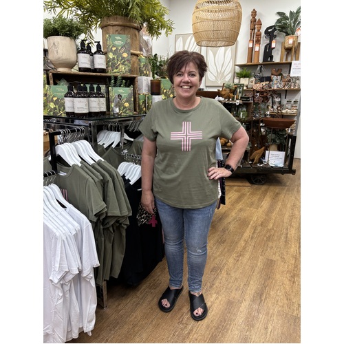 Stella+Gemma Blush Cross Tee - Khaki