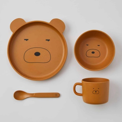 Jiggle & Giggle Animal Faces bamboo 4 Piece Dinner Set - Bear